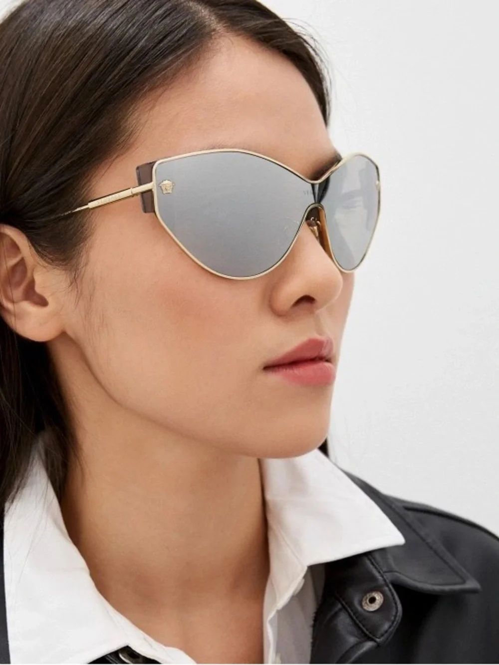 New Versace VE2239 12526G Gold-Tone Cat-Eye Sunglasses Silver Lenses Authentic